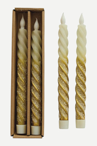 Creative Co-op Flameless LED Two-Tone Twisted Taper Candles w/ 6 Hour Timer in Box, Set of 2