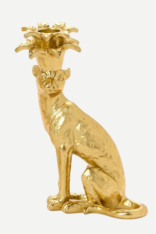 Two's Company Gold Leopard Candlestick Holders, Right Facing