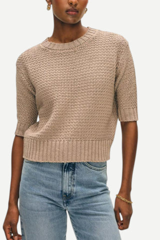 White + Warren Mercerized Cotton Textured Tee, Warm Stone