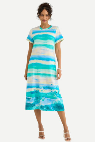 Alivia The Charise T-Shirt Dress, Aqua Watercolor Whisper Alivia