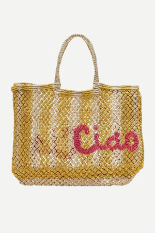 The Jacksons Lavinia Stripe Ciao Jute Handbag, Yellow