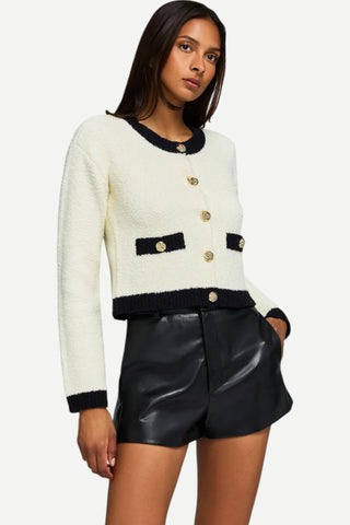 Generation LOVE Erica Boucle Cardigan, Cream and Black
