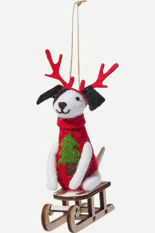 Two's Company Winter Fun Hand-Crafted Felt Animal Ornament, Sled Dog