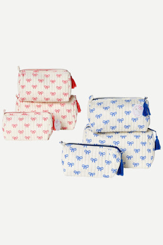 Two's Company Coquette Bow Cotton Quilted Pouche, Medium