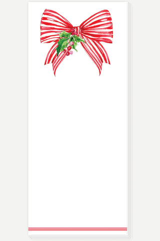 Rosanne Beck Collections Skinny Notepad, Handpainted Red Striped Bow