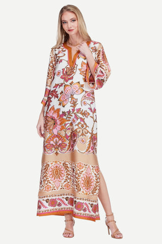 Jade Trimmed Maxi Dress, 54", Toffee Blossom