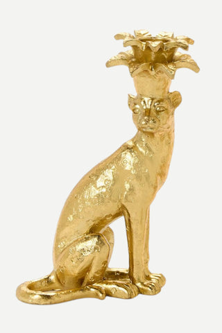 Two's Company Gold Leopard Candlestick Holders, Left Facing