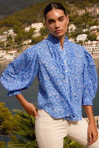 Oliphant Ruffle Front Button Blouse, Ditsy Blue Oliphant