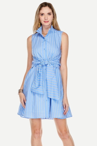 Jade Back Wrap Dress, Blue Stripe