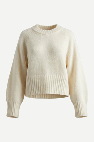 Amanda Maria Boxy Half Ribbed Knit Sweater, Ivory
