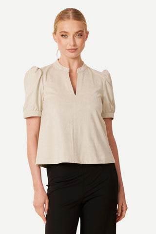 Dolce Cabo Faux Suede Short Sleeve Top, Putty
