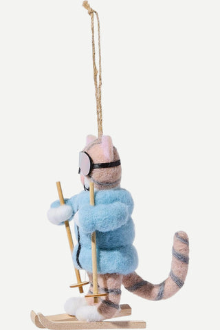 Two's Company Winter Fun Hand-Crafted Felt Animal Ornament, Ski Kitty