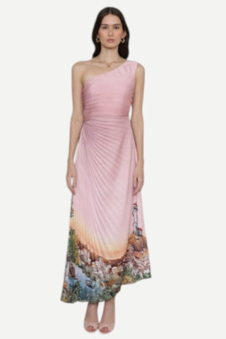 Ranna Gill Clarrisa Asymmetric Pleated Midi Dress, Rose RANNA GILL