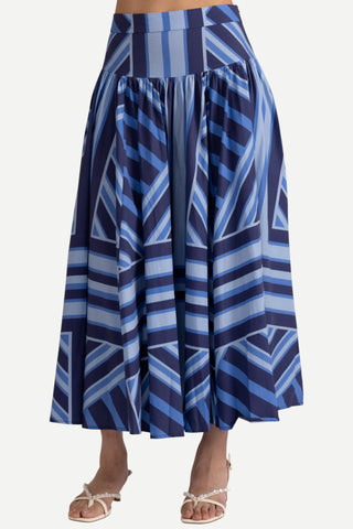 Thomas & Lourdes Edith Skirt, Blue Geo Stripe Thomas & Lourdes
