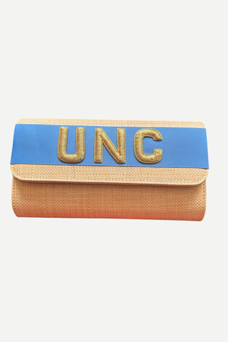 Lisi Lerch Straw Avery Handbag, Capri Band, Gold "UNC" Letters