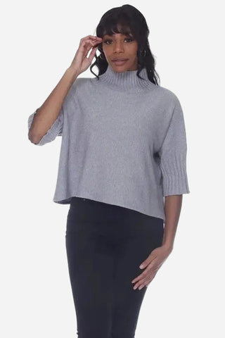Rain + Rose Aria Pleated Sleeve Mock Neck Sweater, Heather Grey