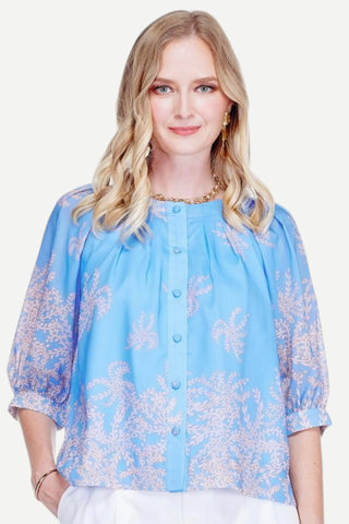 Jade Pleated Buttons Top, Seabreeze Fern JADE