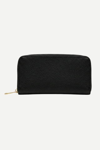 German Fuentes Italian Leather Zip Around Wallet, Black