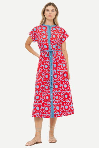 Oliphant Cap Sleeve Shirt Dress Midi, Eclipse Red
