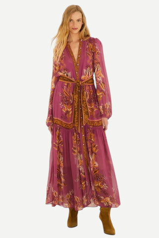 Farm Rio Puff Sleeve Maxi Dress, Delicate Chintz Pink