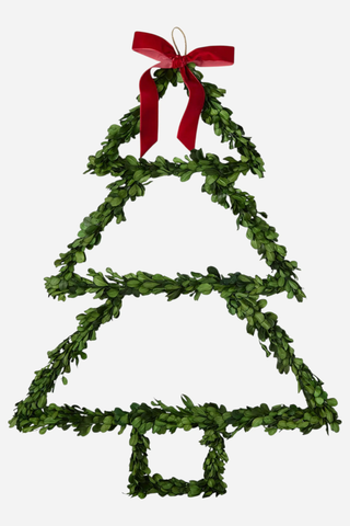 Two's Company Preserved Natural Boxwood Tree Hanger with Red Bow