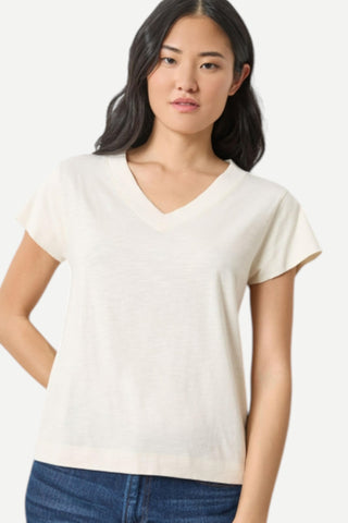 Lilla P Relaxed Short Sleeve V-Neck Tee, Talc