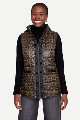Renuar Woven Vest With Rhinestones, Leopard