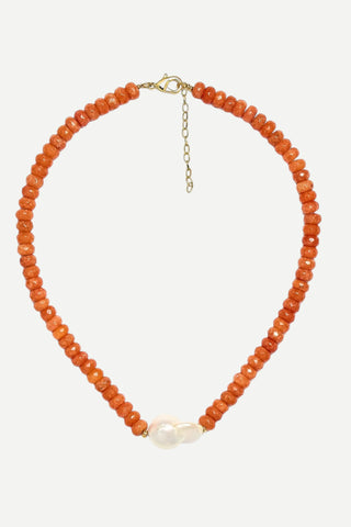 Lisi Lerch Susie,Quartz Beaded Necklace w/ Pearl, Orange