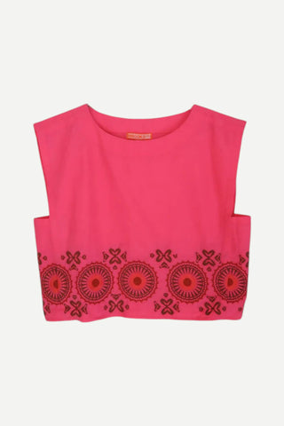 Brooks Ave Walker Boxy Crop Top, Pink Embroidered Brooks Ave