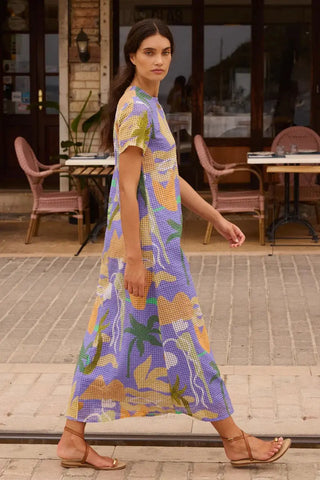 Oliphant Short Sleeve Shift Maxi Dress, Paradiso Blue Oliphant