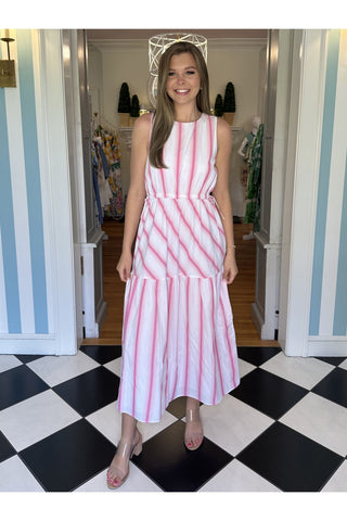 Anna Cate Brandi Midi w/ Tie Dress, Pink Stripe