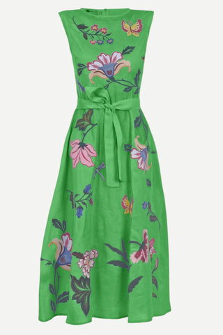 Fanm Mon Gloriosa Dress, Embroidered Floral Kelly Green FANM MON