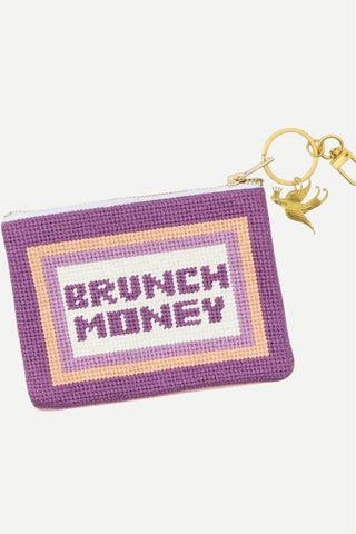 Two's Company Multipurpose Needlepoint Pouch with Bird Charm Zipper Pull, Brunch Money