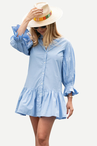La Vida Riley The Teri, Ruffle Drop Mini Dress, Blue