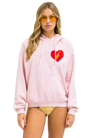 Aviator Nation, Bolt Heart Pullover Relaxed Hoodie, Light Pink Aviator Nation