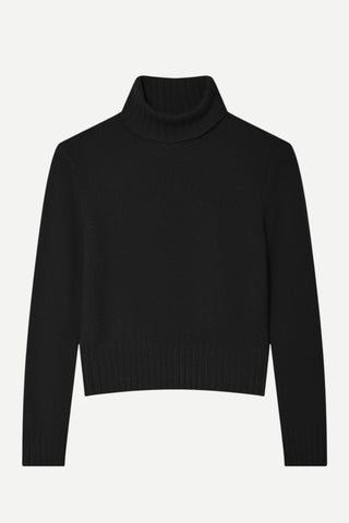 White + Warren Cashmere Featherweight Turtleneck Top, Black