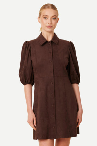 Dolce Cabo Faux Suede Puffy Shoulder Dress, Coffee