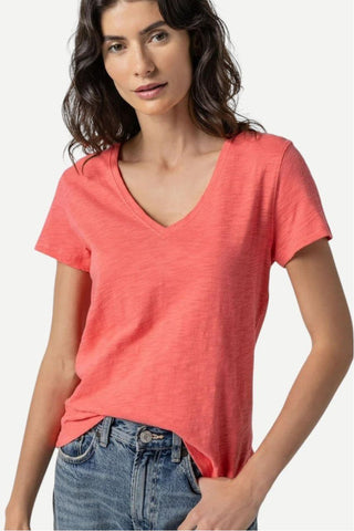 Lilla P Short Sleeve Back Seam V-Neck, Reef