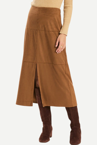 Tyler Boe Phoebe Faux Suede Skirt, Bison Brown