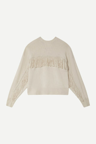 White + Warren Cashmere Blend Luxe Fringe Crew Cardigan, Ivory