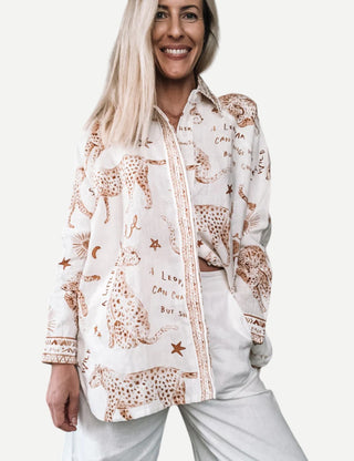 LJC Billie Shirt, Printed Linen Leopard