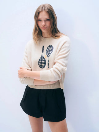 White + Warren Cashmere Tennis Racquet Sweatshirt