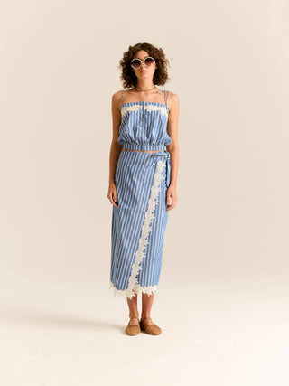 Carolina K, Loren Skirt, Blue Stripes Lace Carolina K