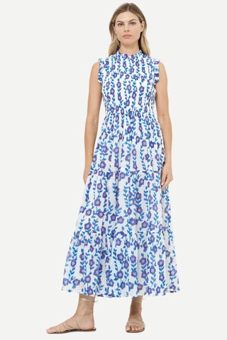 Oliphant Sleeveless Smocked Maxi, Toscana Blue