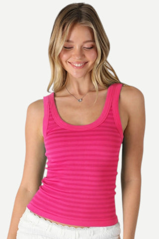 NikiBiki Striped Scoop Neck Top, Aloha Fuchsia NIKIBIKI