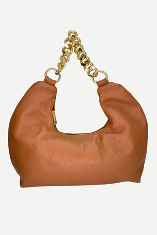 Le Feme Chateau Oversized Chain Shoulder Handbag, Tan