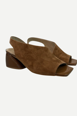 Vaneli Molke Suede/Patent Sling Back w/Open Toe, Cuoio Suede