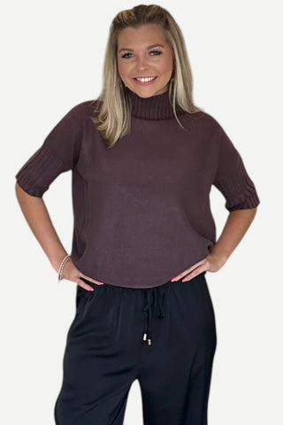 Rain + Rose The Maple Turtleneck Sweater, Chocolate Brown