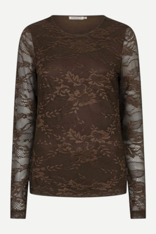 Esqualo Top, Long Sleeve Lace, Coffee