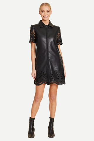 Dolce Cabo Vegan Leather Lace Cutout Detail Dress, Black